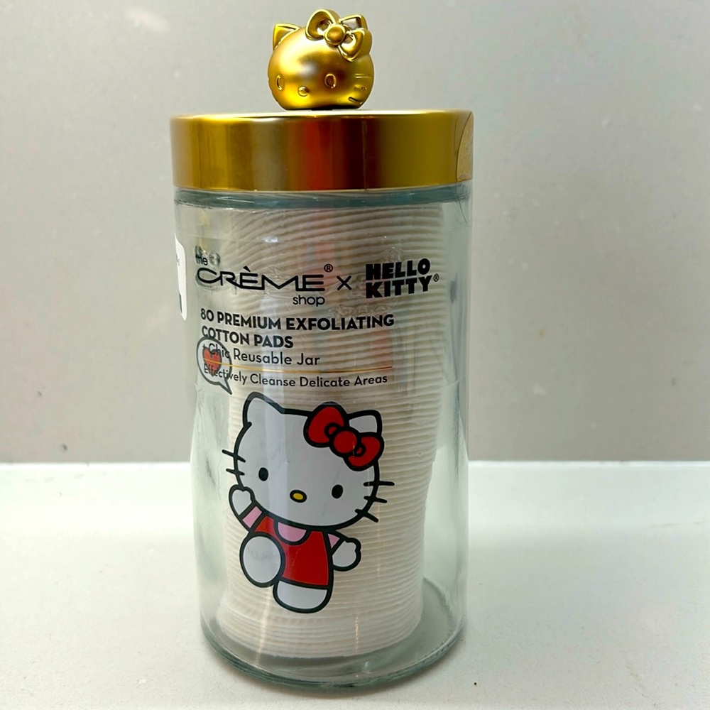 NEW CRÈME Shop X HELLO KITTY Exfoliating Cotton Pads Collectible Jar Makeup